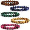 Natural 3A Tiger Eye Stone Bracelet - Colored Buddhist Prayer Beads Handcrafted Jewelry