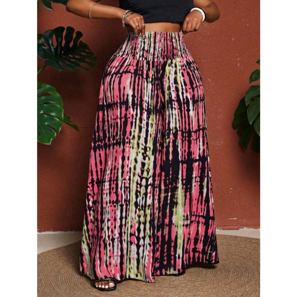 Women's High Waist Tie Dye Printed Wide Leg Pants Casual Loose Palazzo Trousers