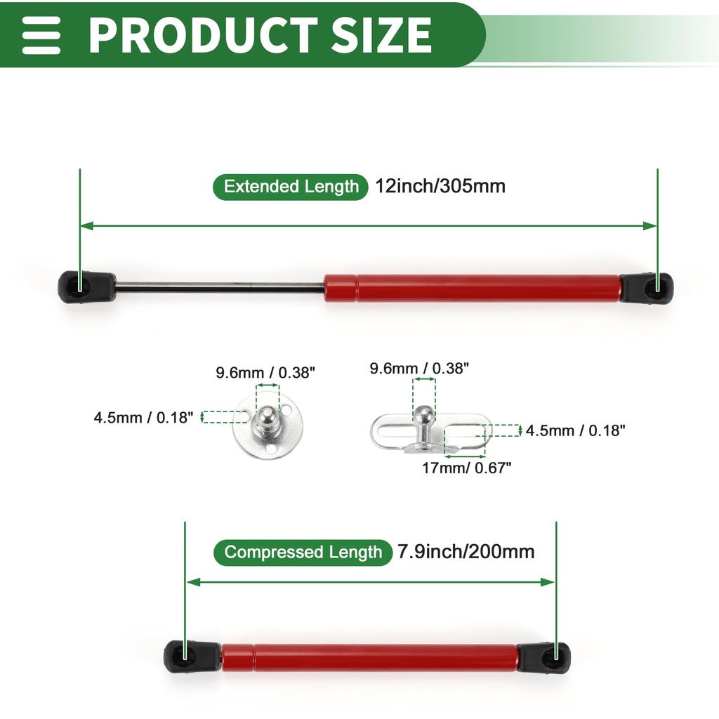 Motoforti Universal Lift Support Strut Shocks 12"/305mm 10lb/45N/4.5kg Red