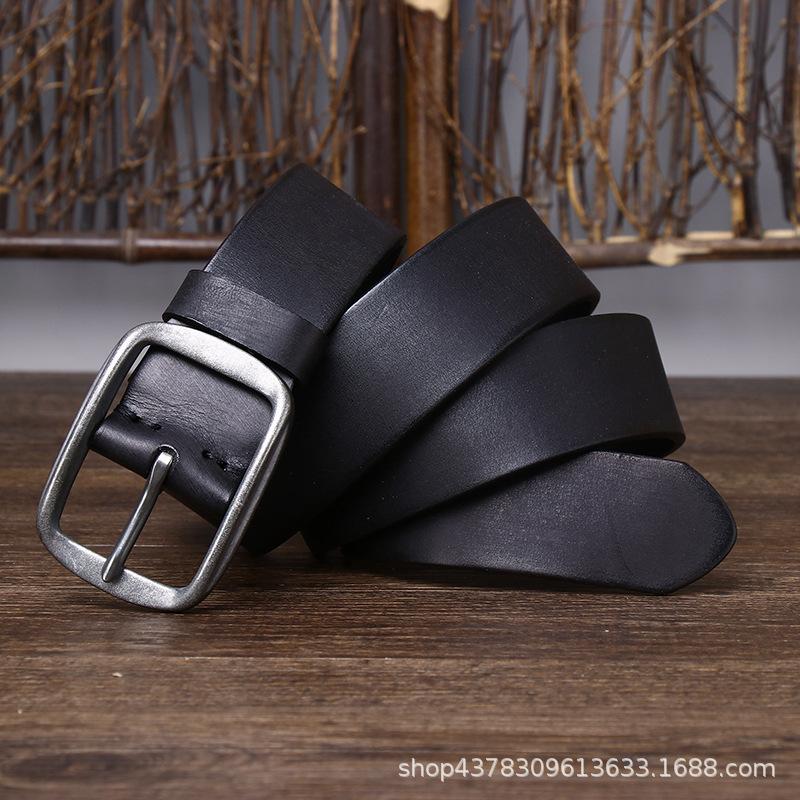 Men's Leather Belt Handmade Retro Distressed First Layer Pure Cattlehide Stainless Steel Buckle Genuine Leather Jeans Belt