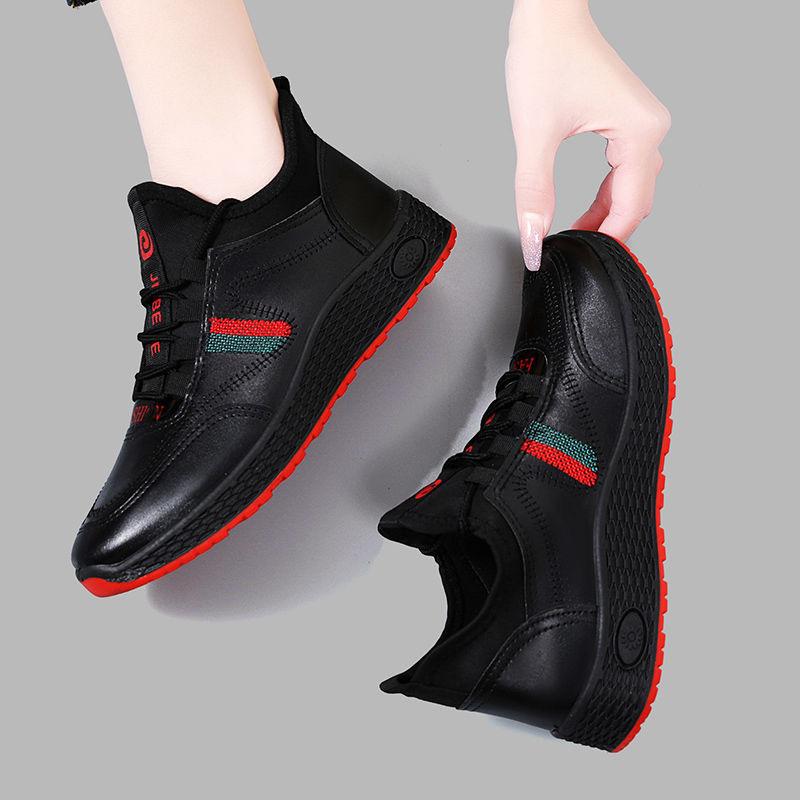Spring and Autumn Leather Casual Women's Shoes Soft Sole Non-slip Versatile Fashion Kitchen Work Walking Shoes