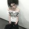 VAYLA Grunge Aesthetics Tattoo Print T-shirt Trashy 2000s Style Letter T Shirt Japanese Y2k White Sheer Tops Gothic Vintage