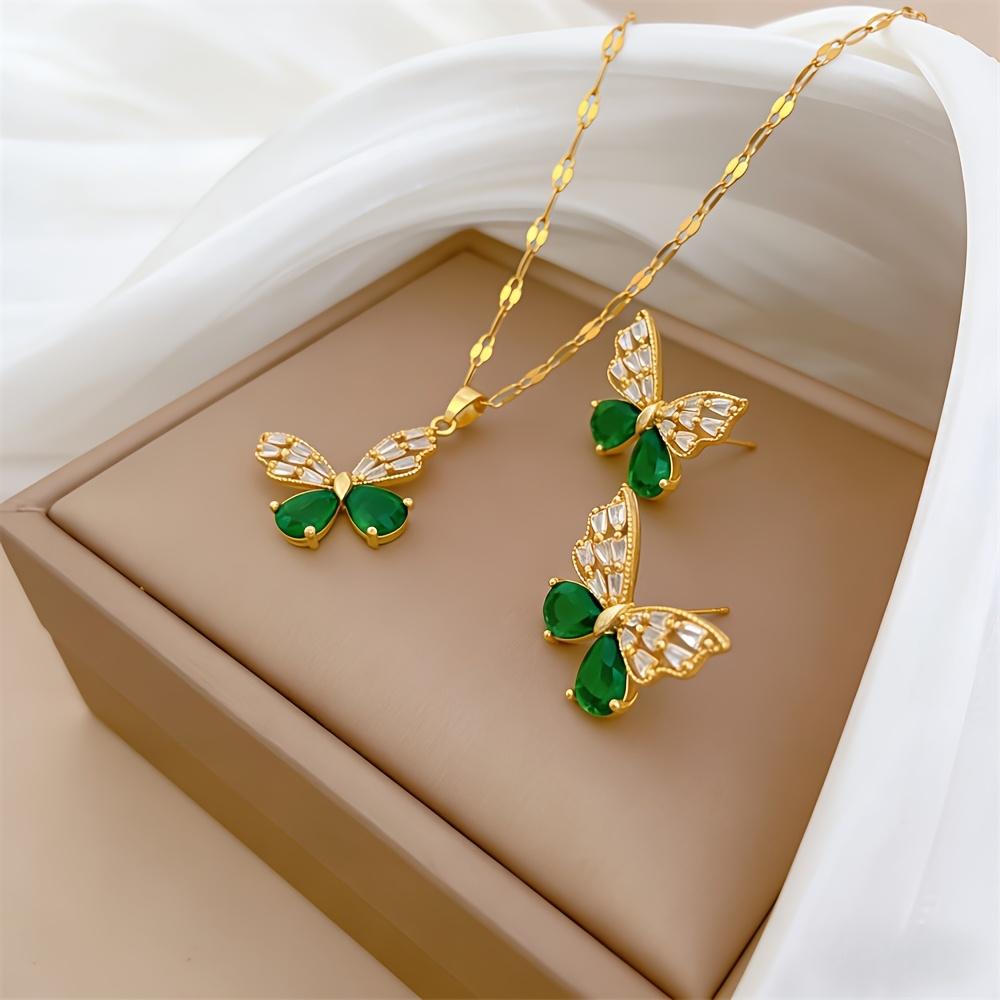 Hollow Butterfly Necklace Pendant and Earring Set, Light Luxury Style, Anti-Fade, Hypoallergenic, Micro-Inlaid, Unique Fashion Jewelry