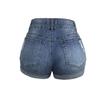 Pantaloncini in denim lavato con fori strappati, pantaloncini in denim con orlo arrotolato e doppio bottone, jeans e abbigliamento in denim da donna