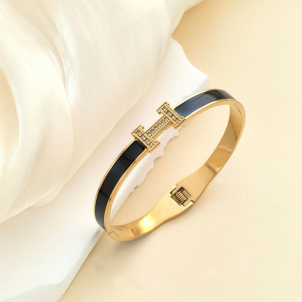 Clear and Cold Feeling  Light Luxury and High-end Bracelet with Letter H Enamel Fashion Bracelet