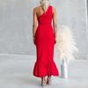 Spring new, fashionable and elegant solid color diagonal neck sleeveless fishtail dress