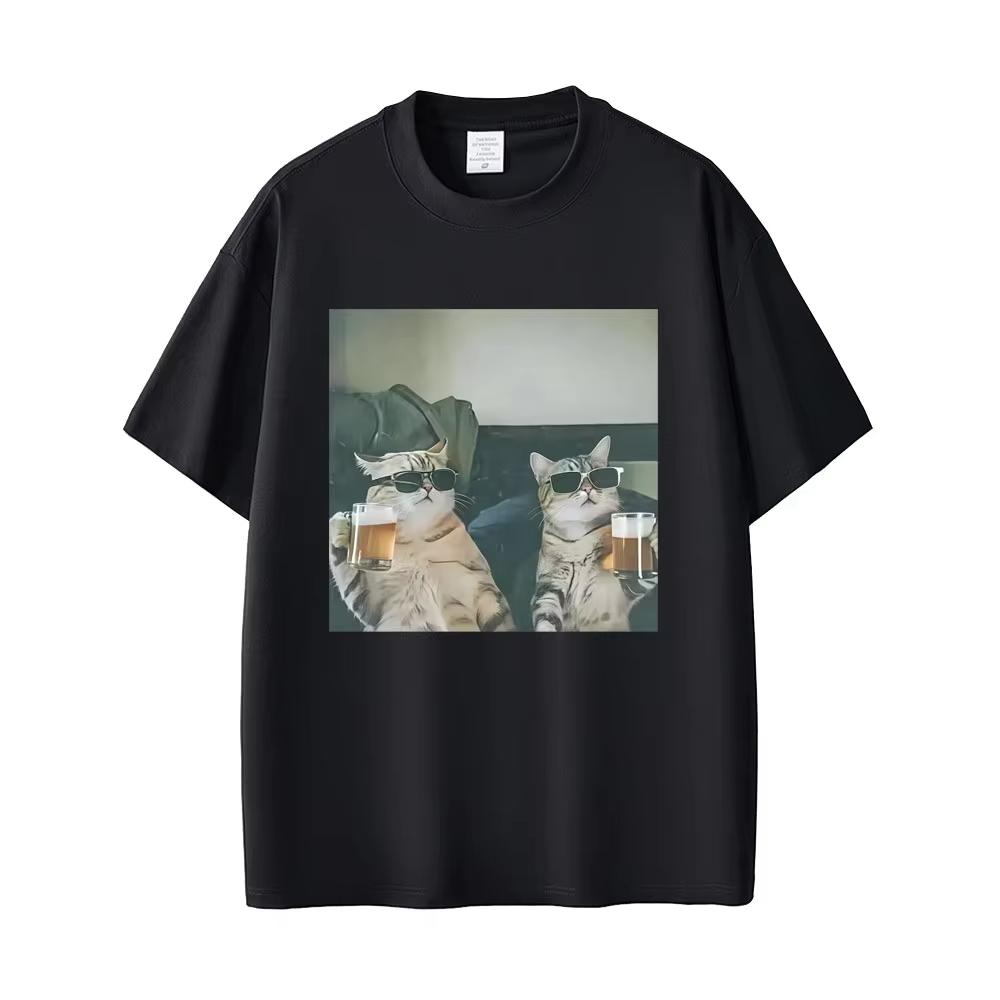 

Funny Cool Cat Drinking Beer T-shirt Casual Cotton Short Sleeve T Shirt Women Clothes Harajuku Round Neck Men s Designer Tops... S разноцветный