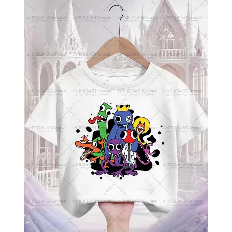 Summer Cute Round Neck Fashion Street Casual Top Rainbow Friends Cartoon Children's T-Shirt Kids