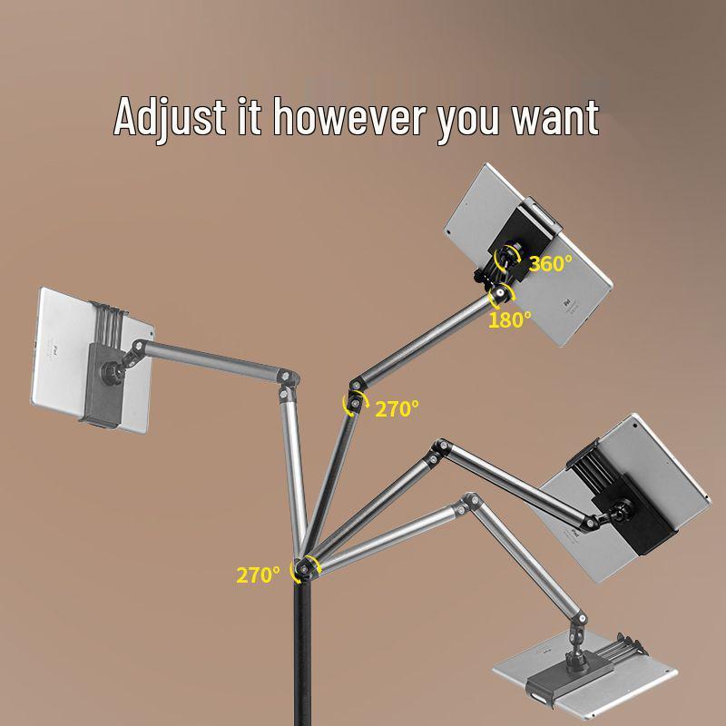 Floor-Standing Articulated Magnetic Phone Holder for Live Streaming, Overhead Shots, Mirroring, and Bedside Use