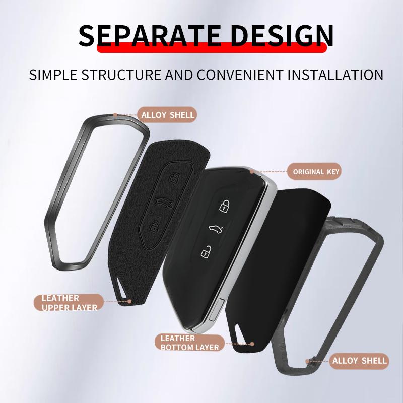 Metal Genuine Leather Auto Key Fob Cover Case Fit For Vw Volkseagen Golf 8 Mk8 Id.3 Id.4 Cupra Skoda Octavia A8 Seat Leon Mk4 Formentor Tarraco