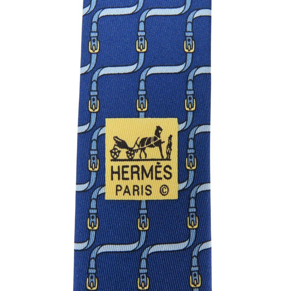 Used HERMES Tie Belt Pattern Silk Blue Gentleman
