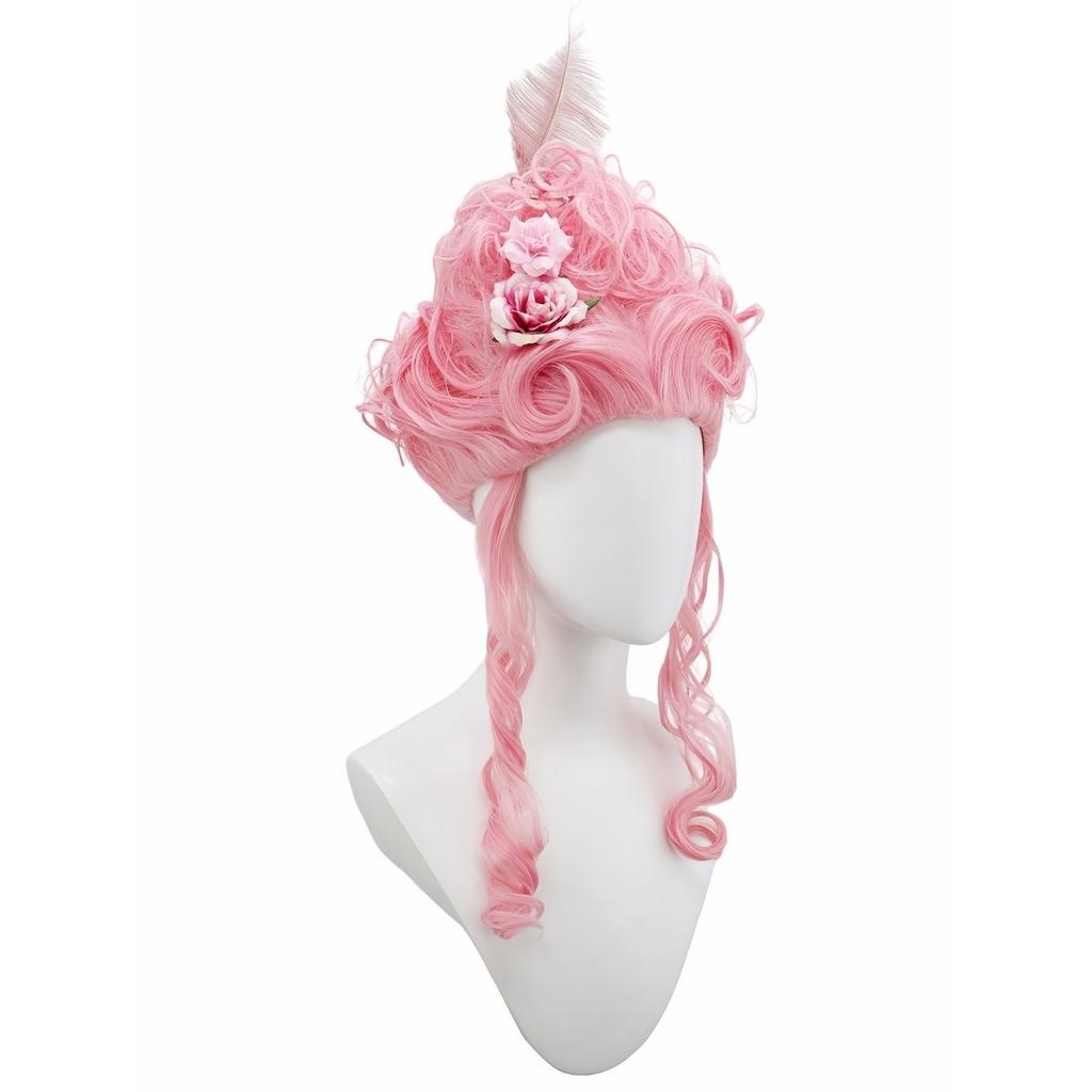 Pink Fluffy High-Top high quality Synthetic Wig | Queen's Hairstyle with Feather Flowers | Wig for Queen Cosplay