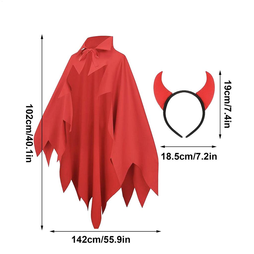 Vampire Costume Set Gothic Cape Cloak with Horned Headband Halloween Cosplay Outfit for Women Men Party Accessories Horror Decor