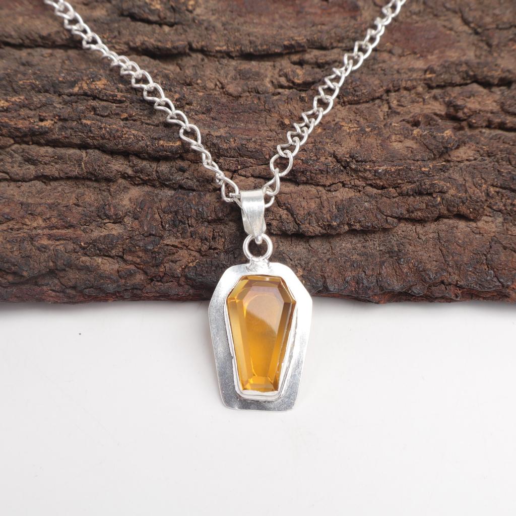 Citrine Stone 925 Sterling Silver Art Deco Ethnic Handmade New Pendant Jewelry PP-53-11
