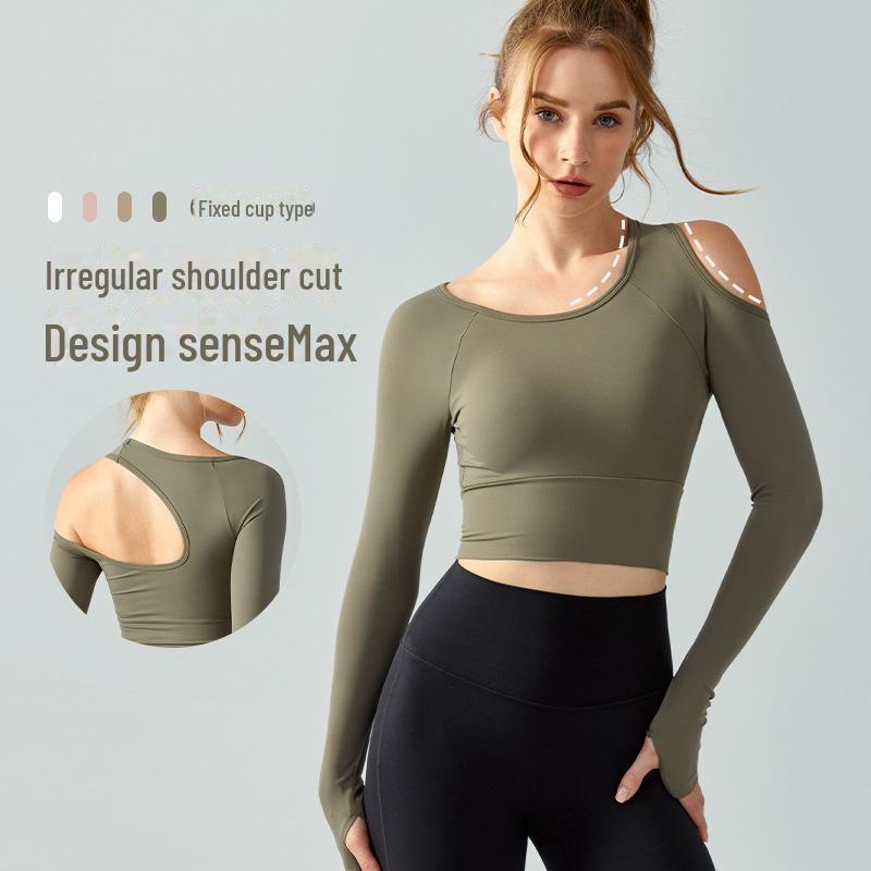 

Off-Shoulder Long Sleeve Slim Fit Yoga Top with Semi-Fixed Cup Large