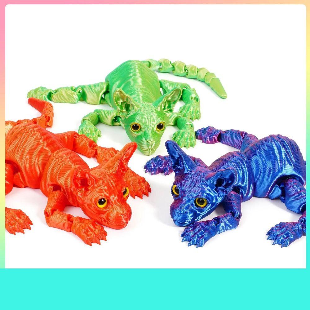 Siamese Kitten 3D Printed Cat Multi-joint 3D Hairless Cat Doll Home Room Mini Cat Figure  Kids Gift