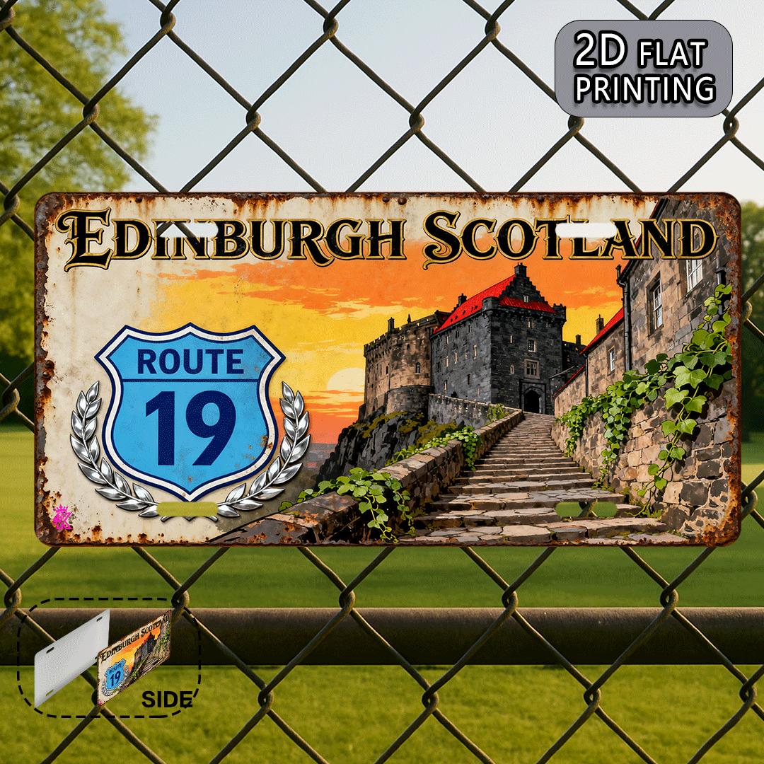 D Flat pc Vintage Edinburgh Scotland Metal Wall Plate Retro Route Sign with Edinburgh Castle Auld Reekie Logo Suitable 15x30cm(5.9x7.8inch)