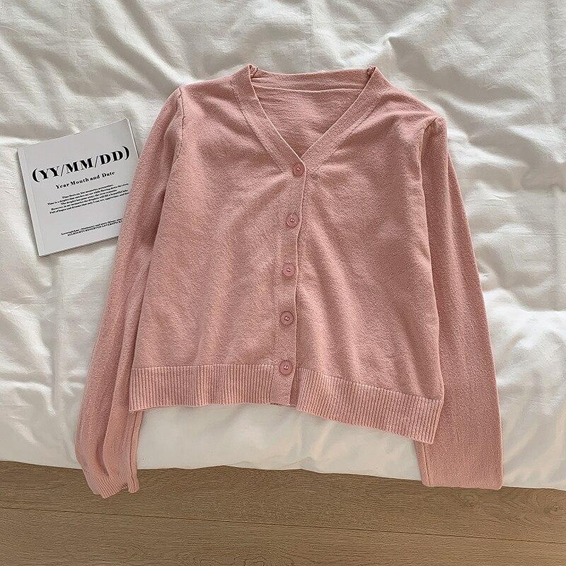 

Осінній модний вінтажний светр, зимовий в язаний кардиган для жінок, топи, пальто з V-подібним вирізом і довгими рукавами, жіноча куртка 28673 One Size рожевий