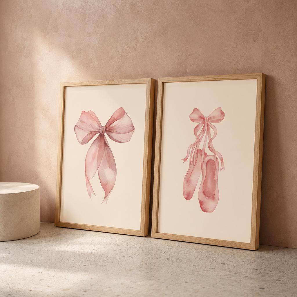 Nursery Wall Art, Nordic Cute Pink Ballet Girl Canvas Painting | Baby Poster for Toddler Kids Room Wall Decor