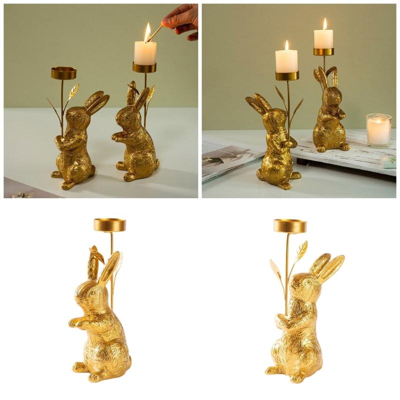Farmhouses Bunnies Rabbit Figure Candle Holder Easters Candlestick for Spring Home Decoration and Table Centerpieces