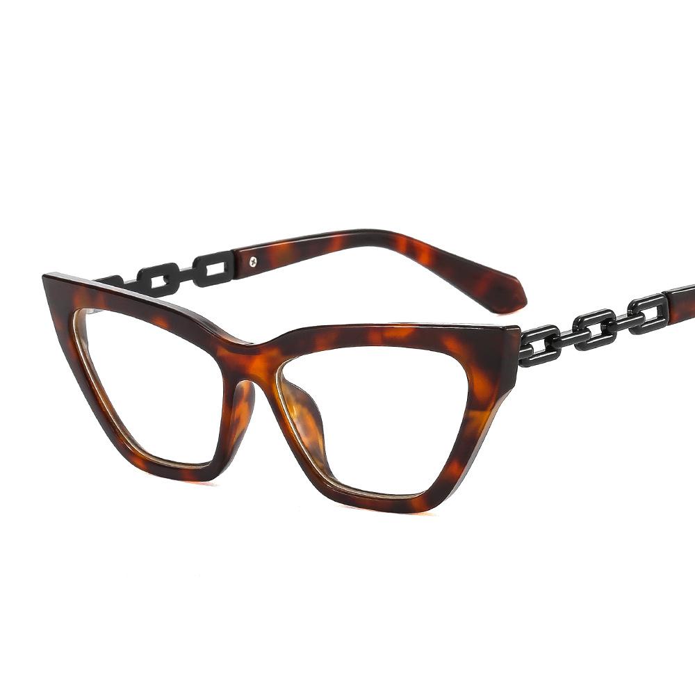 Blue Light Reading Eyewear Glasses Spectacle Feline Cat's Optical Eye Stylish Ladies Blocking Leopard Chain Presbyopic Elegant Female Eyewear