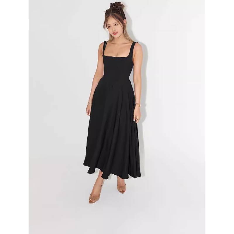 Minimalist Sleeveless High Waist A Line Dress With Backless Design For Summer Casual Wear