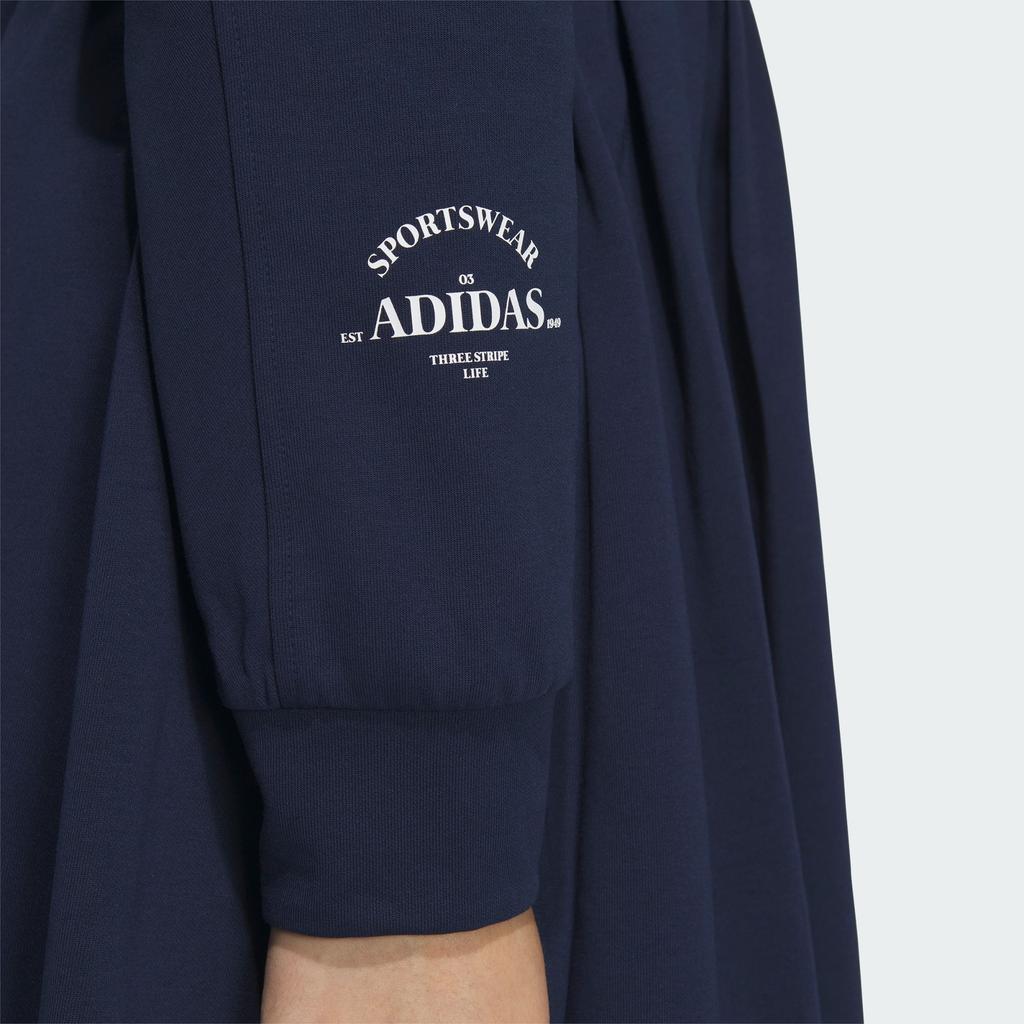 Adidas Verbiage Long Sleeve Dress With Polo Collar Women Dress Navy-Blue JE3622