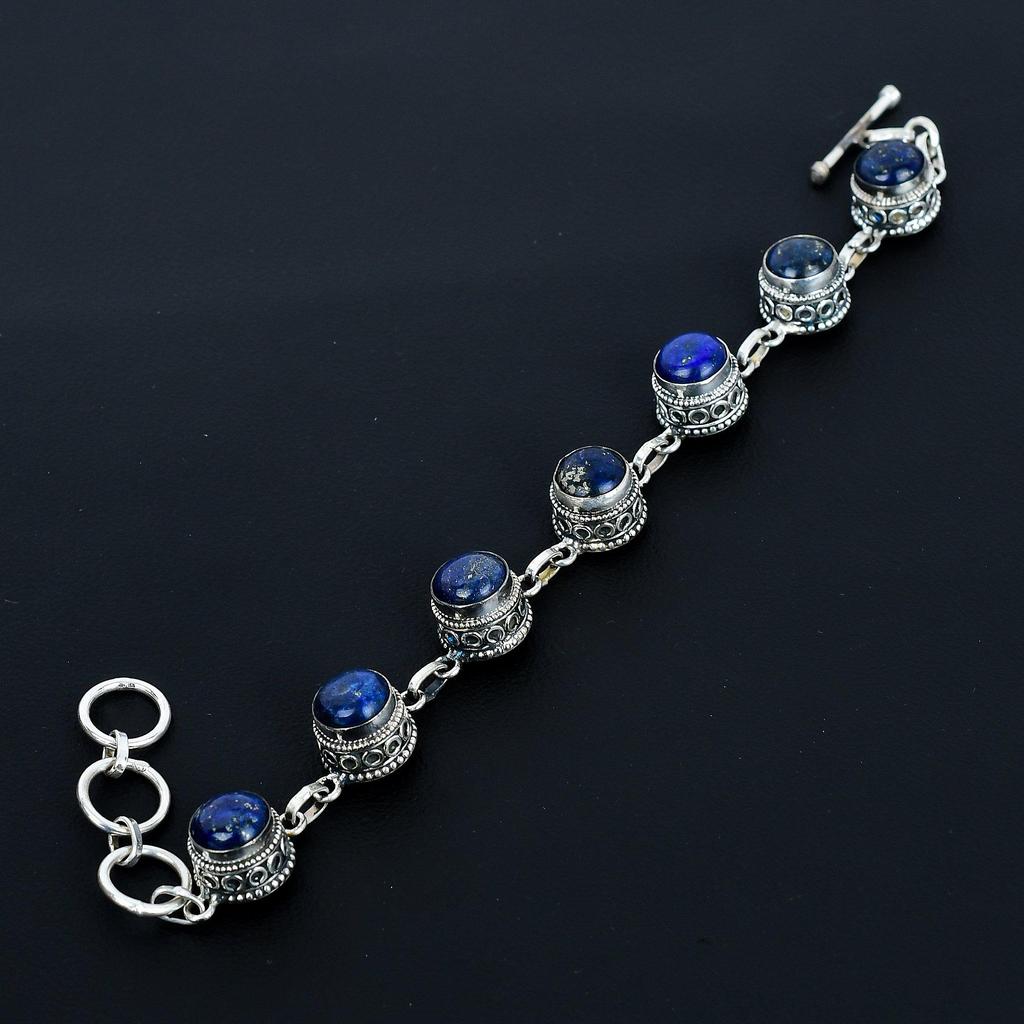 Natural Lapis Lazuli Bracelet 925 Sterling Silver Bracelet Adjustable Chain Bracelet Handmade Boho Bracelet Gemstone Jewelry Engagement Gifts