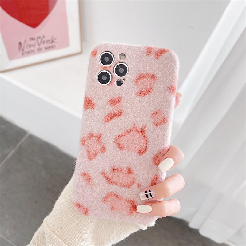 

Ins pink leopard wool phone case for iPhone 13 phone case 14 15Promax 11 12pro Fashion Korean All-inclusive fall protection case For iPhone 15 Promax
