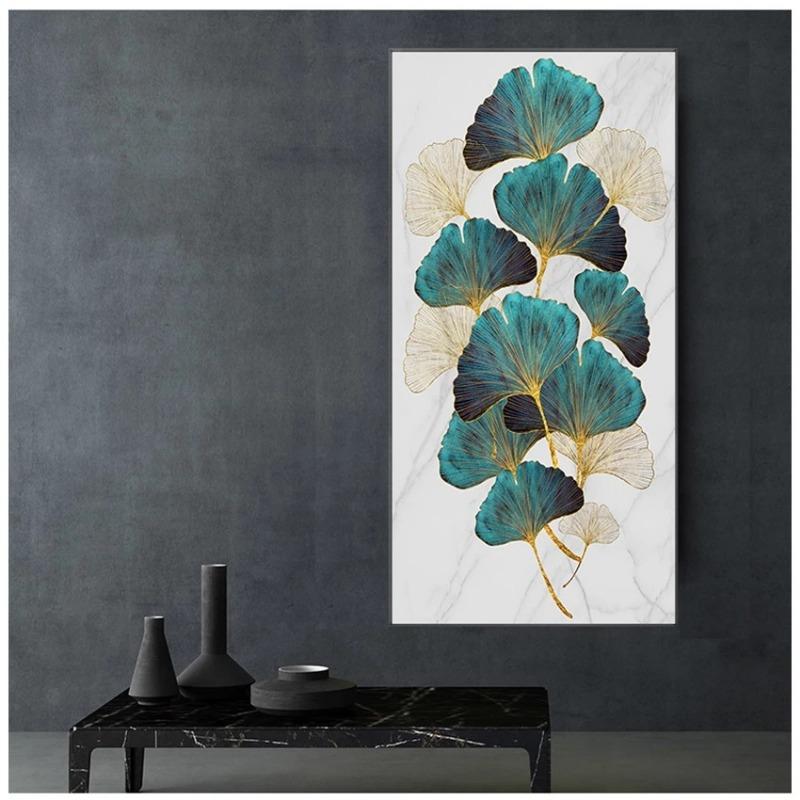 Nordic sufragerie intrare verandă pictură decorativă verde aur frunze de plante pictură pânză modern acasă pictură decorativă miez