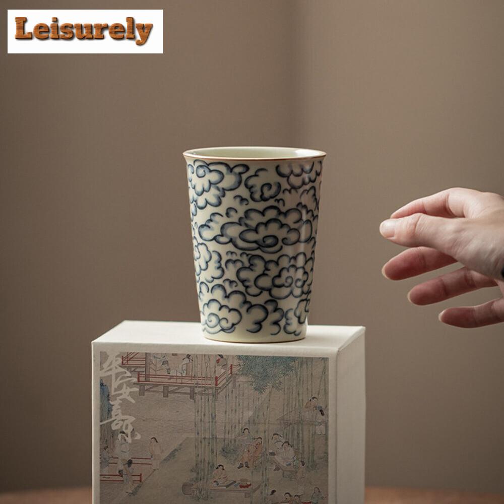 230ml Antique Ru Kiln Auspicious Cloud Cola Cup Large Capacity Master Tea Cup Brewing Tea Personal Mug Household Drinkware Gifts