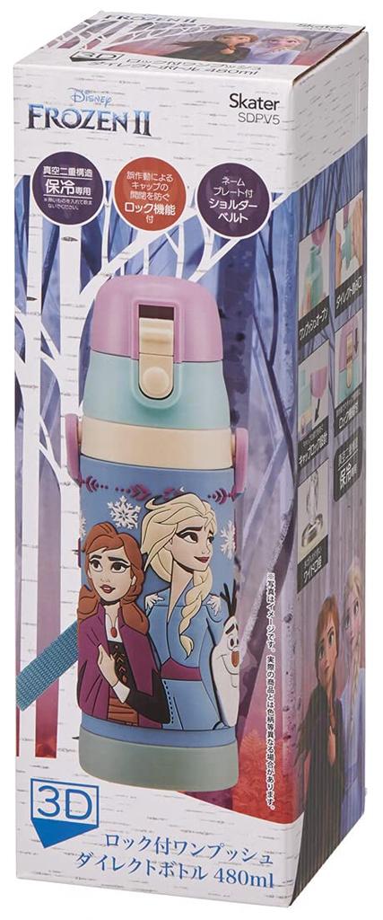 Skater Water 3D Stainless Frozen Disney SDPV5 Kids' Direct-Drink Bottle, Pattern, Steel, 480ml, 2,