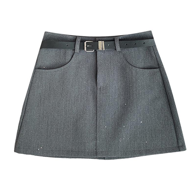 2025 Frühling/Sommer Damen High Waist Grau A-Linien Anzugrock mit schlankmachenden Sicherheits-Shorts