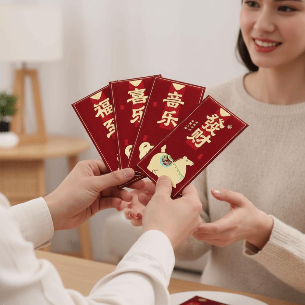 6pcs Cute Horse Year Red Envelopes Traditional Lucky Money Pockets Red Bag Spring Festival