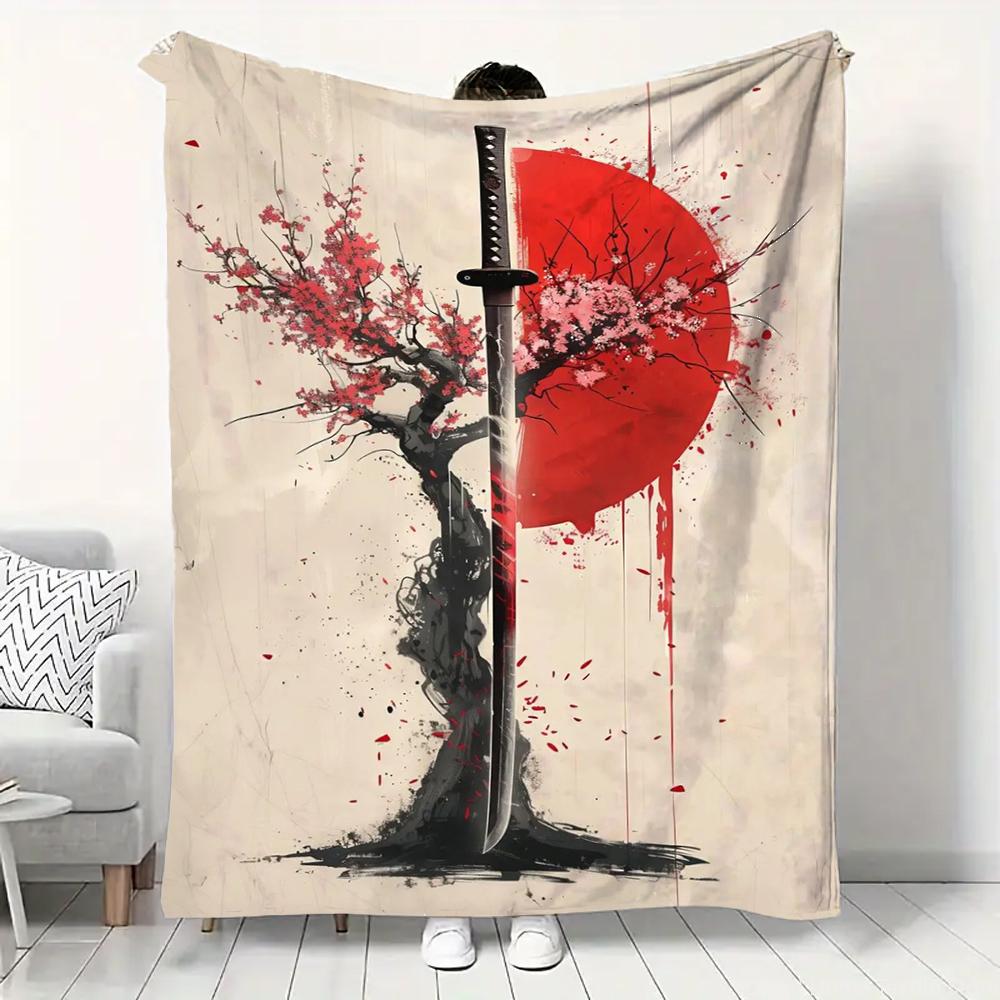 Japanese Landscape Samurai Geisha Flannel Fluffy Throw Camping Blanket for Children Adult Sofa Throw Blanket Modern Fashion Gift