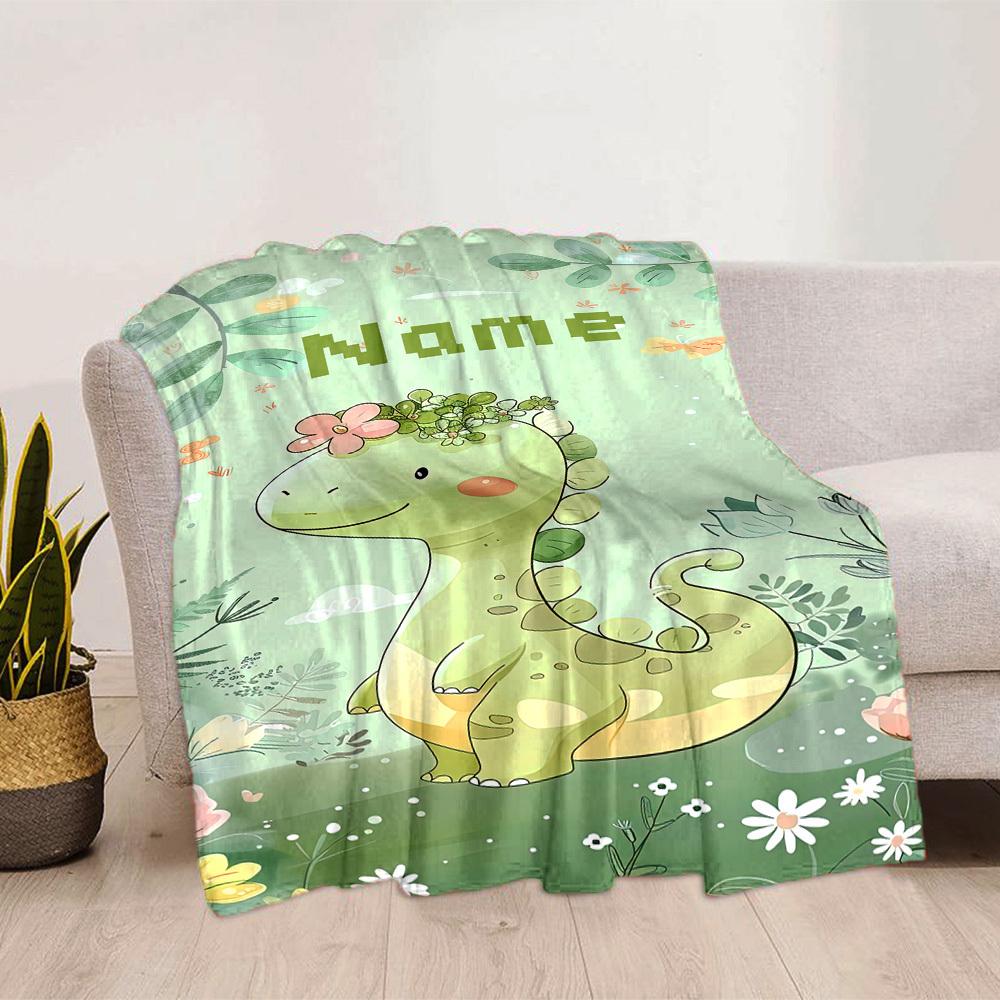 Natureinspired Dinosaur With Flower Crown Home Customize Your Name Blankets Comfortable Soft Lightweight Allseason Multipurpose Blanket For Picnics