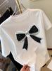 Camiseta Elegante con Estampado de Lazo y Diamantes, Camiseta Estampada de Moda para Mujer, Top de Calle de Manga Corta para Verano, Fiesta, Discoteca