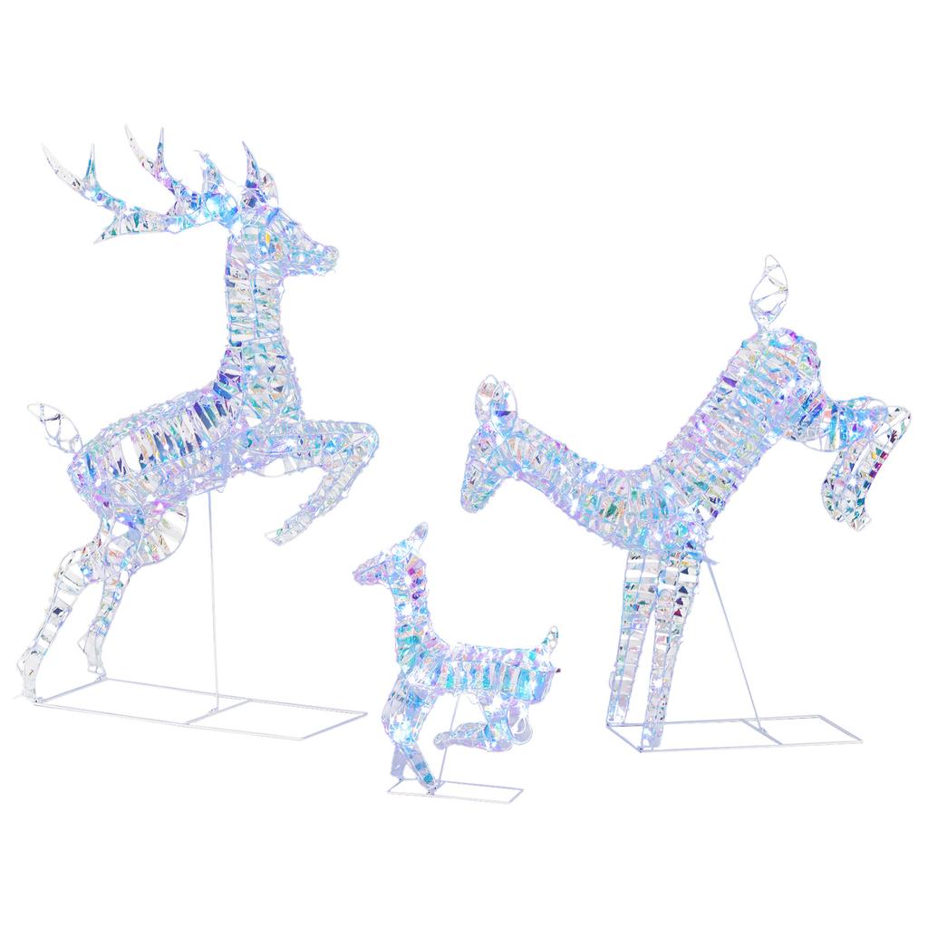 3-Piece Lighted Reindeer Family Set, Iridescent Christmas Decor