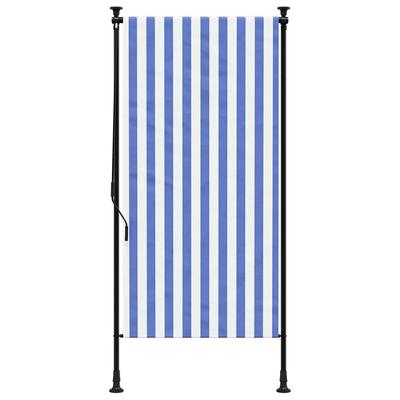 Outdoor Roller Blind Blue and White 100 X 270 Cm Fabric and Steel