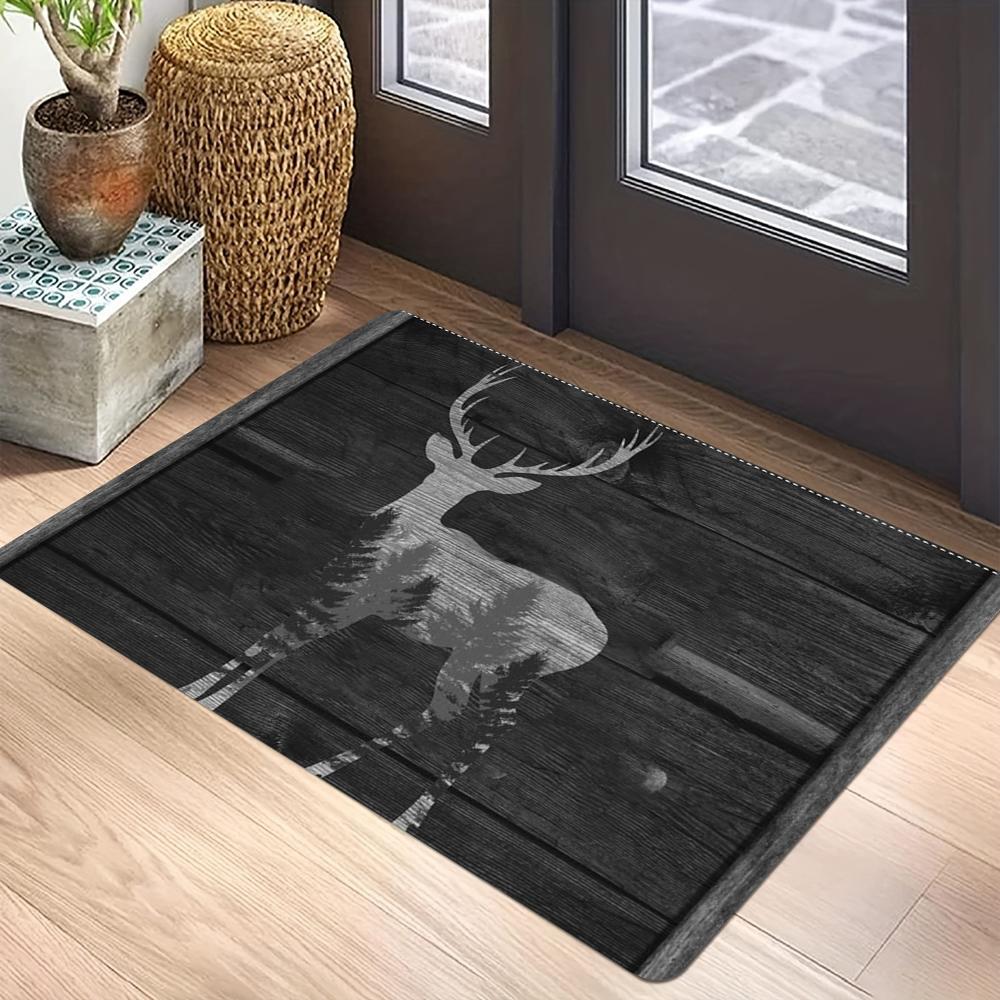 Wood Deer Print Doormat Non-Slip Rugs for Living Room Bedroom Kitchen Laundry Mat Machine Washable Home Decor Carpet