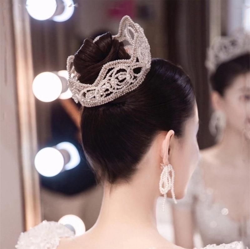 Delicate Hairband Earrings Jewelry Set Sparkling Ear Accessory Adjustable Bridesmaid Wedding Hairband with Pearls Bead