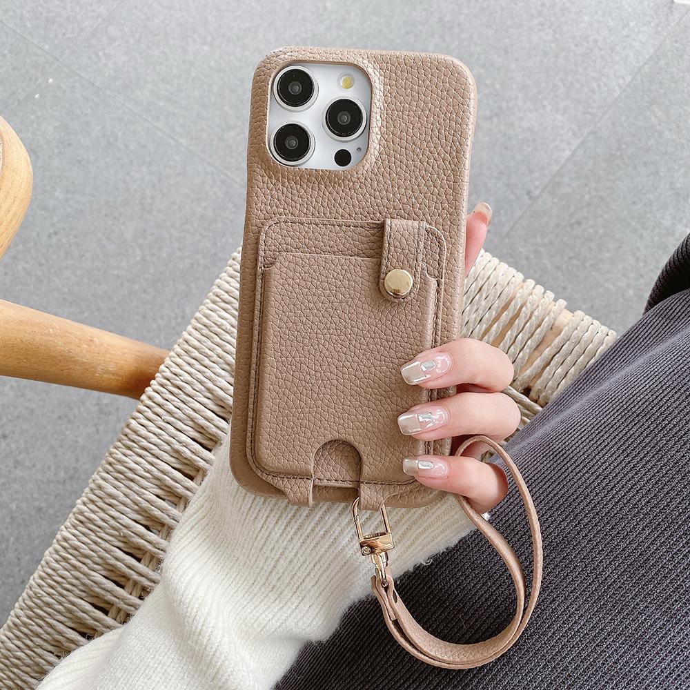 Wrist Strap Cards Pocket Leather Cellphone Cover for Samsung S25 Ultra S24 PU Wallet Android Phone Case for iPhone 16 15 14 12