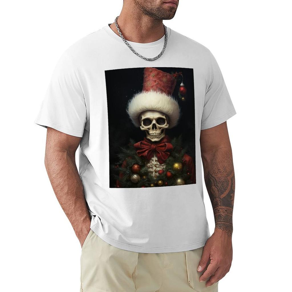 Macabre Spooky Christmas Skeleton TShirt Graphic Shirts Heavyweights Tees Mens Vintage T Shirts