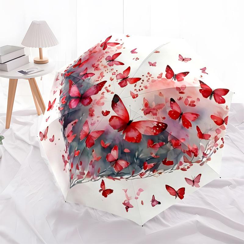 1pc Butterfly Heart Automatic Open/Close Umbrella Compact Folding Umbrella, All-Season Portable Umbrella for Women/Men F1124172