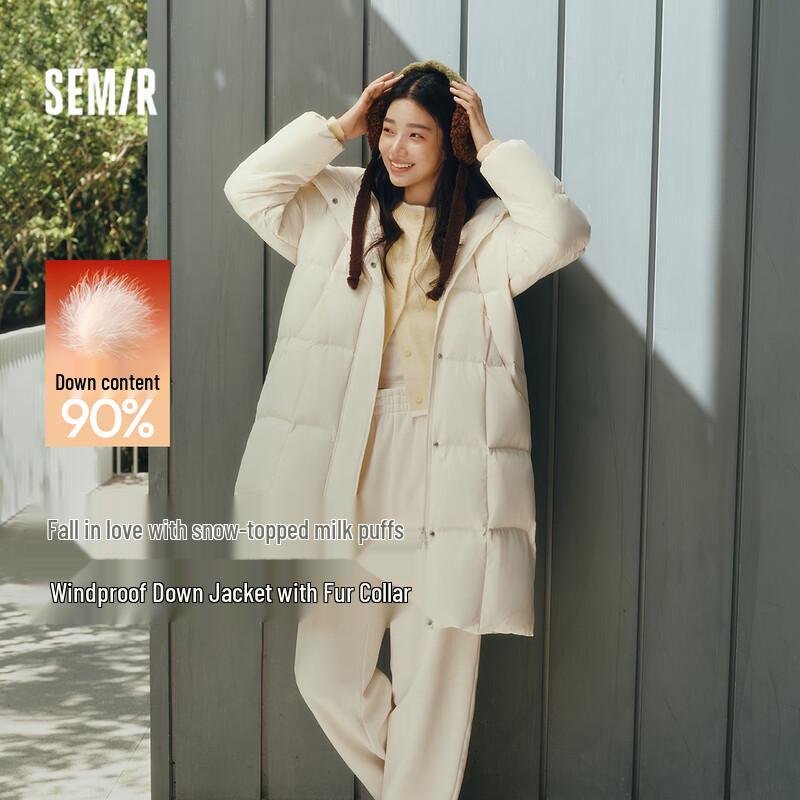 Semir Women's Chen Duling 90% Down Long Coat with Detachable Fur Collar