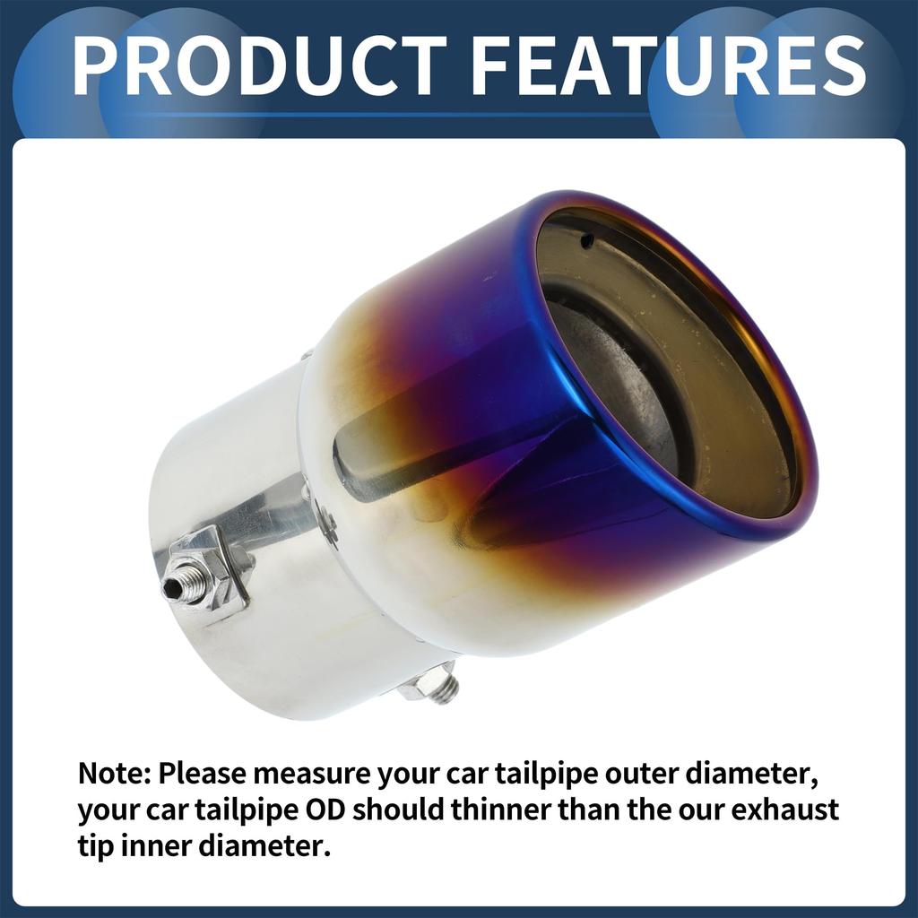 INFINAUTO Roll Edge Exhaust Outlet Rear 2.8" Inlet 3.5" Outlet 4.8" Long Car Tail Pipe Stainless Steel Burnt Blue Bolt-On