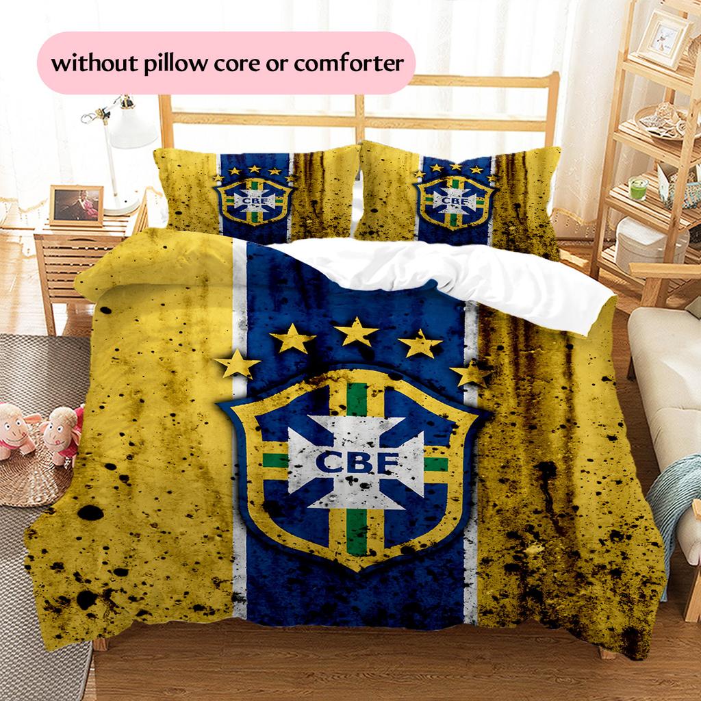 Brazil national football team  Pattern Bedding Quilt Set  Home Decoration  Gift (1 * duvet cover + 2 * pillowcase  without core)