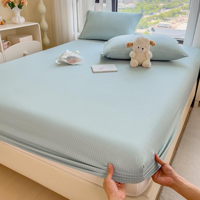 Einfarbig gewaschene Baumwolle Spannbettlakenbezug Schutzbezug Matratze Schmutzabweisend Studentenwohnheim Spannbettlaken