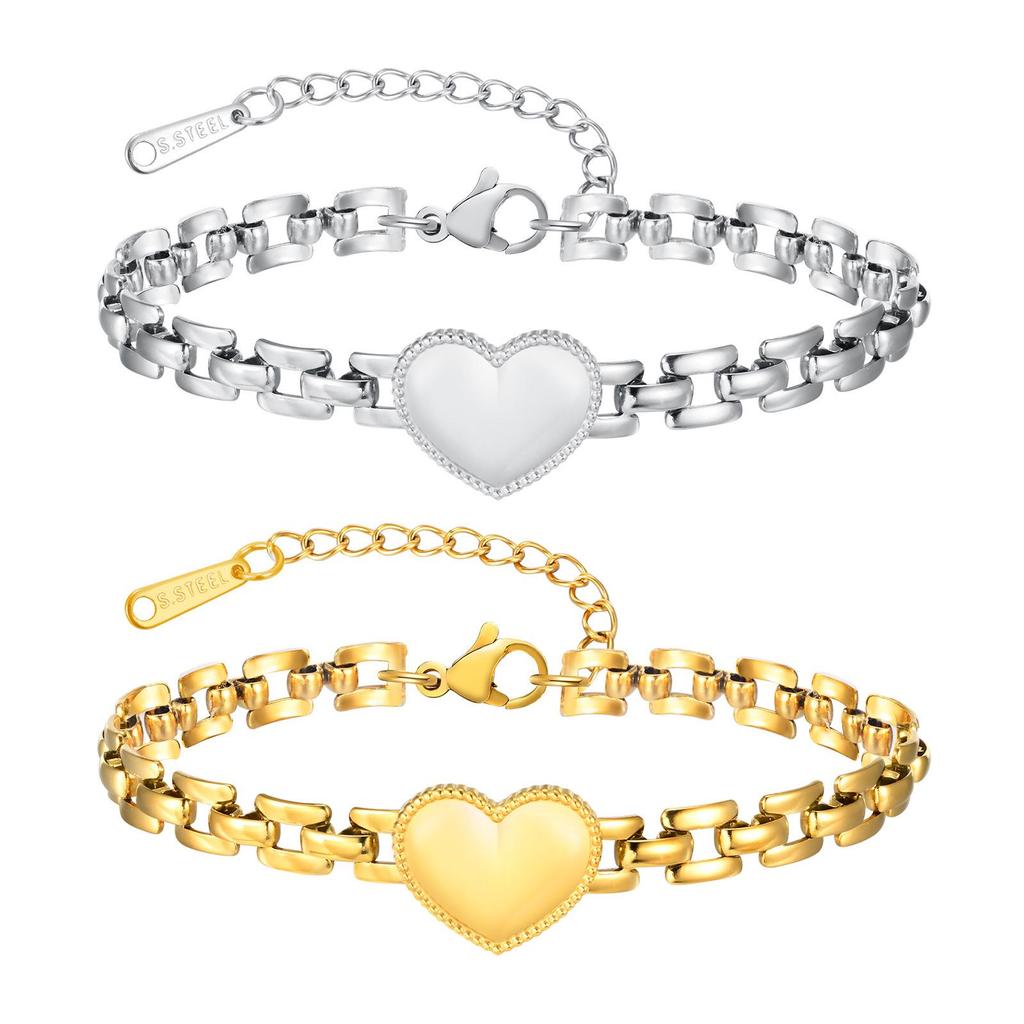 Quanxi Women's Heart-Shaped Gold Bracelet: Stainless Steel Jewelry Watch Strap