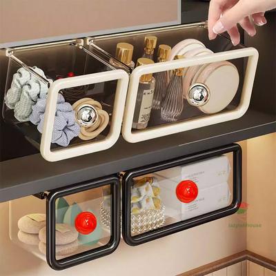 Drawer Style Storage Box Under The Mirror Cabinet Transparent Bathroom Cotton Stick Makeup Cotton Bathroom Pull-Out Storage New